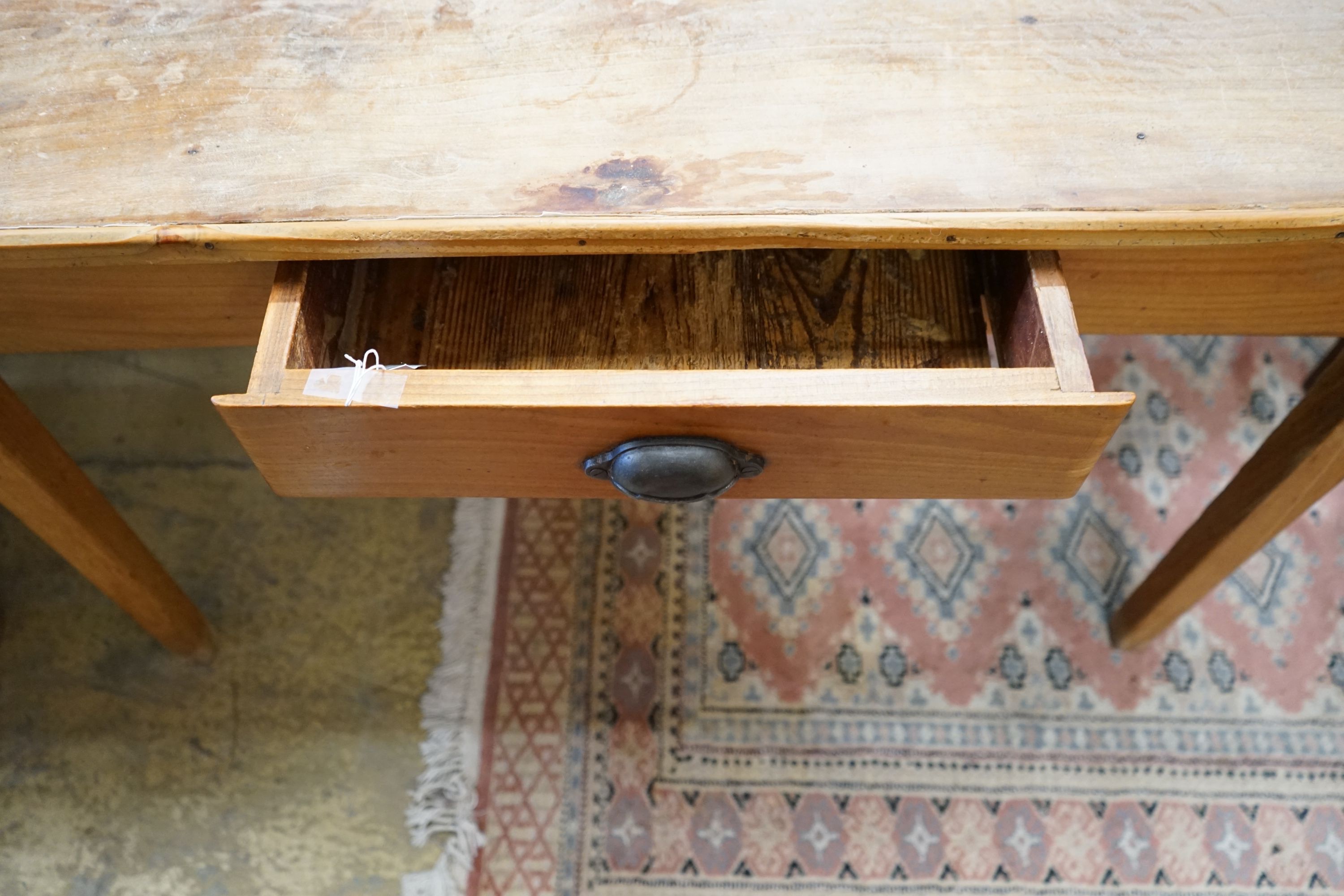 A 19th century French cherry rectangular kitchen table, length 123cm, width 76cm, height 74cm